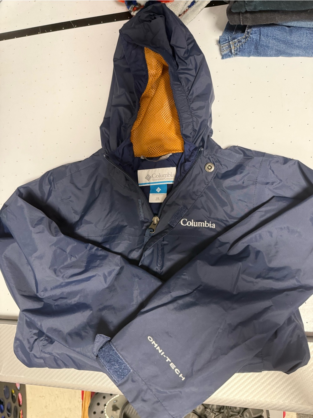 Columbia Navy Rain Jacket with Orange Lining